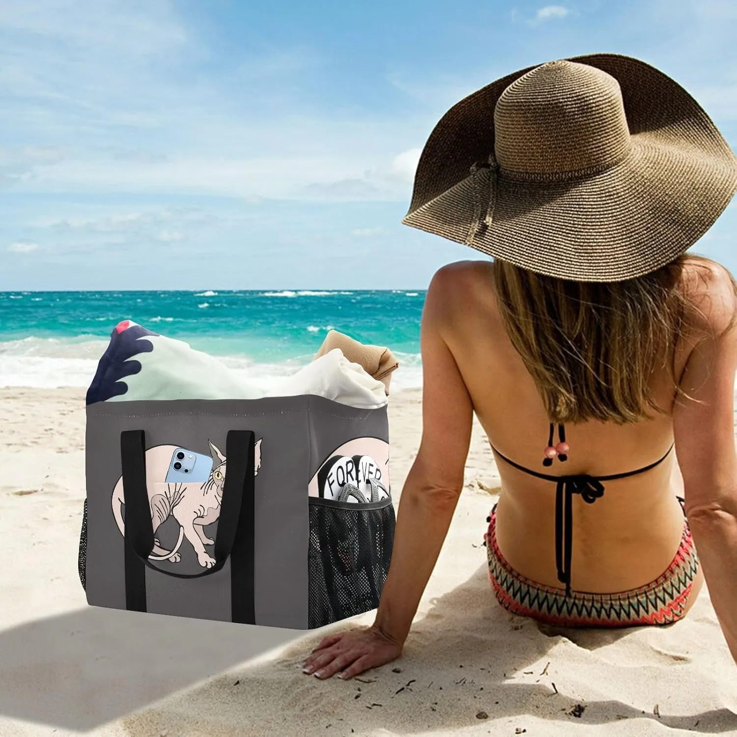 Foldable Grocery Reusable Tote Grocery Bag, Travel Canvas Shoulder Bags, Large Casual Laundry Pool Beach Bag