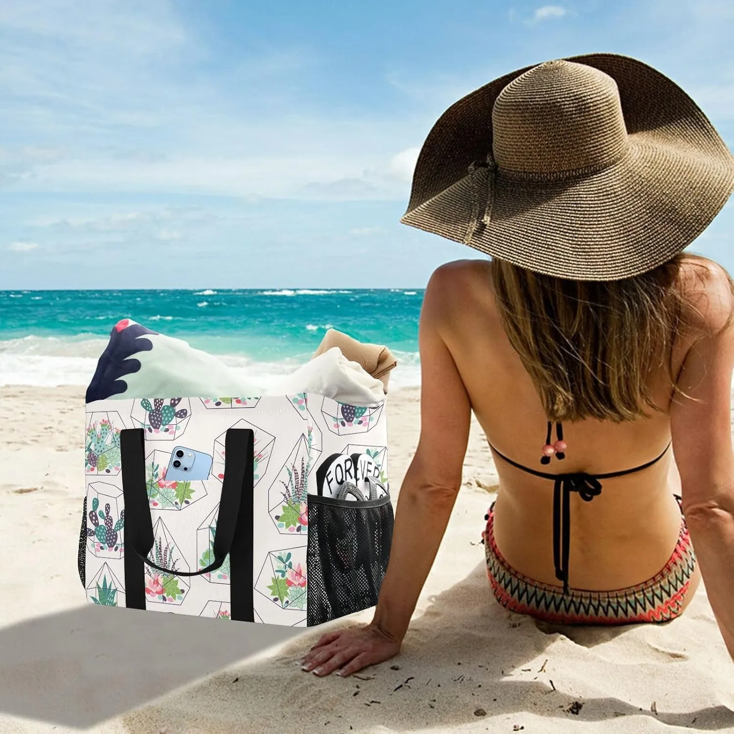 Foldable Grocery Reusable Tote Grocery Bag, Travel Canvas Shoulder Bags, Large Casual Laundry Pool Beach Bag