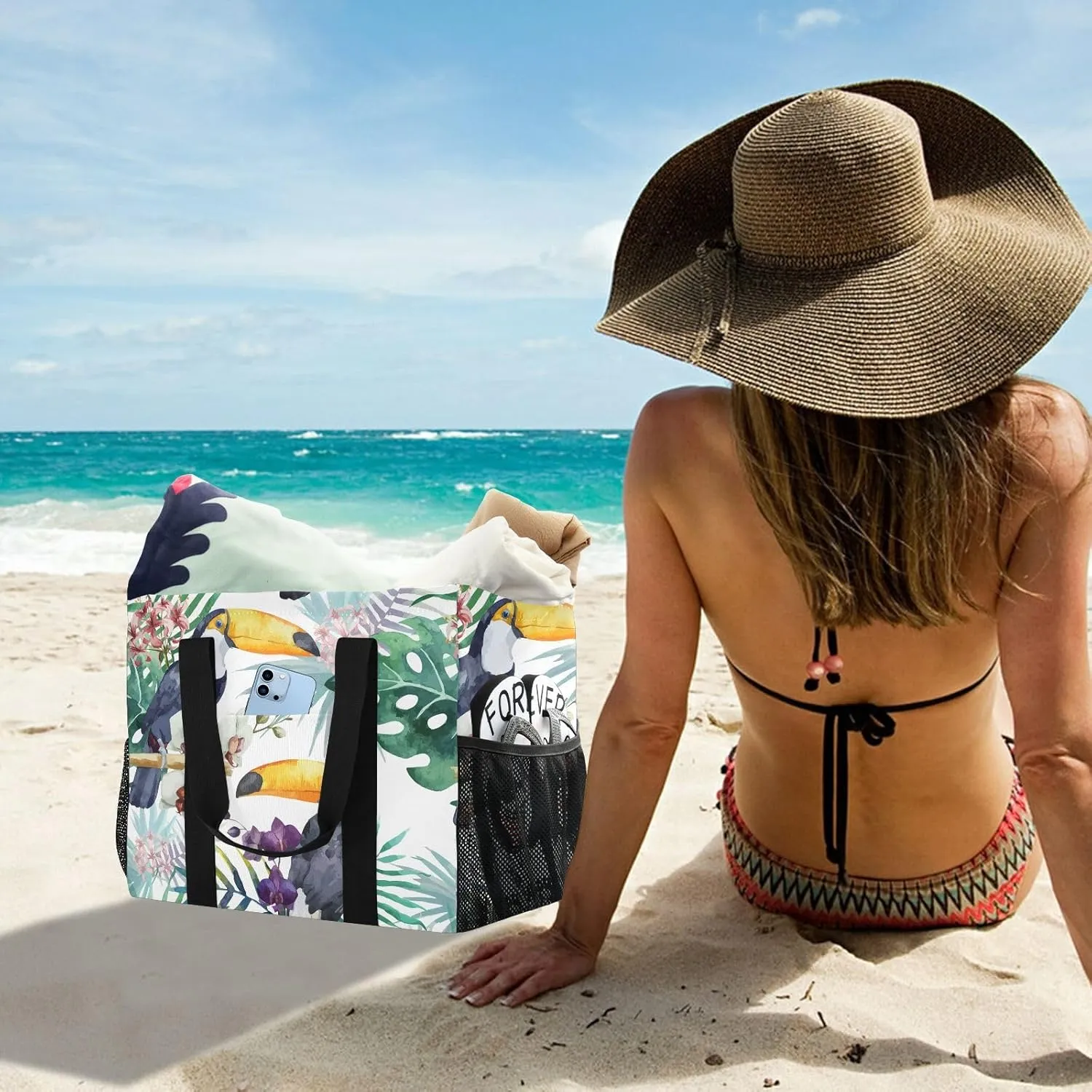 Foldable Grocery Reusable Tote Grocery Bag, Travel Canvas Shoulder Bags, Large Casual Laundry Pool Beach Bag