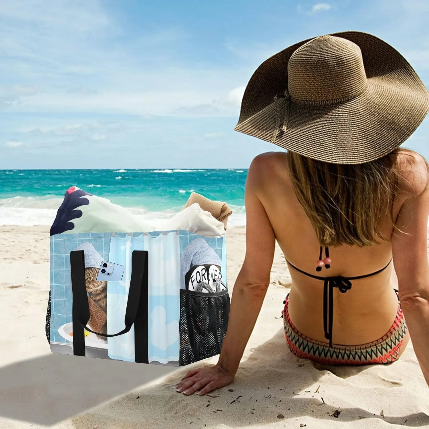 Foldable Grocery Reusable Tote Grocery Bag, Travel Canvas Shoulder Bags, Large Casual Laundry Pool Beach Bag