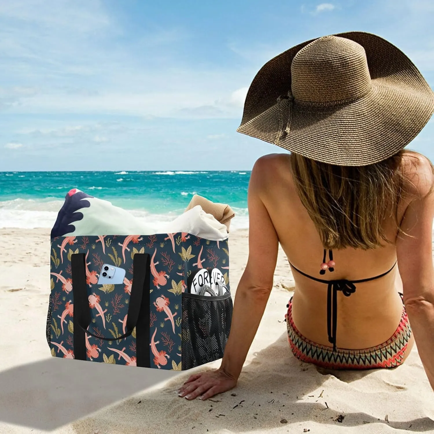Foldable Grocery Reusable Tote Grocery Bag, Travel Canvas Shoulder Bags, Large Casual Laundry Pool Beach Bag