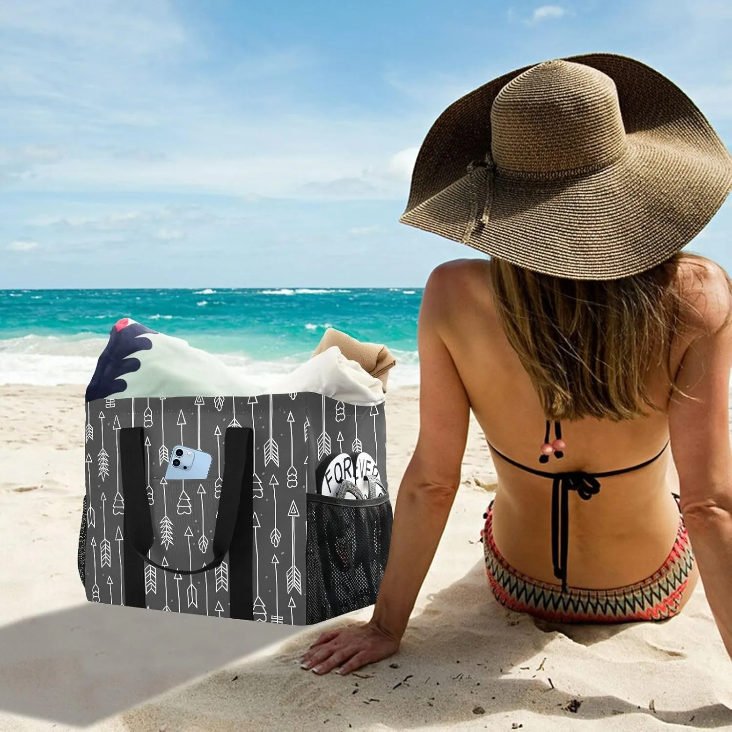 Foldable Grocery Reusable Tote Grocery Bag, Travel Canvas Shoulder Bags, Large Casual Laundry Pool Beach Bag