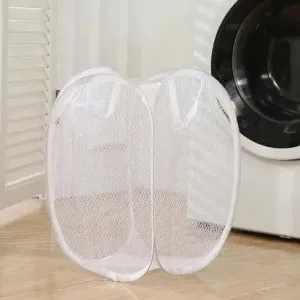 Foldable laundry basket made of network fabric with handles