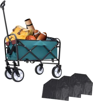 Foldable Utility Cart with Strap System, Garden Cart with 6'' Wheels, Collapsible Wagon with 2 Cup Holders and 3pcs Plastic Liner Bag/Cover, Grocery Cart for Beach Picnics(Blue)
