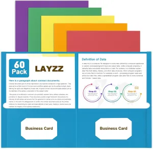 Folders with Pockets, LAYZZ 60 Pack Paper Pocket Folders, 2 Pocket Folders Fits Letter Size Paper, for School Office and Home, Assorted 6 Colors