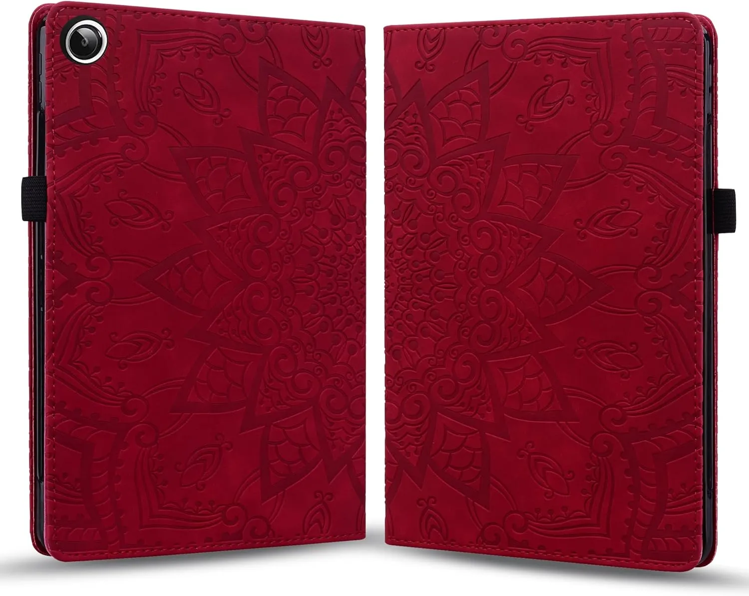 Folio Case for Samsung Galaxy Tab A9  11" 2023 SM-X210/X216/X218, Techcircle Mandala Embossed PU Leather Stand Soft TPU Back Cover Slim Elastic Band Protective Case w/Card Slots Pen Holder, Red