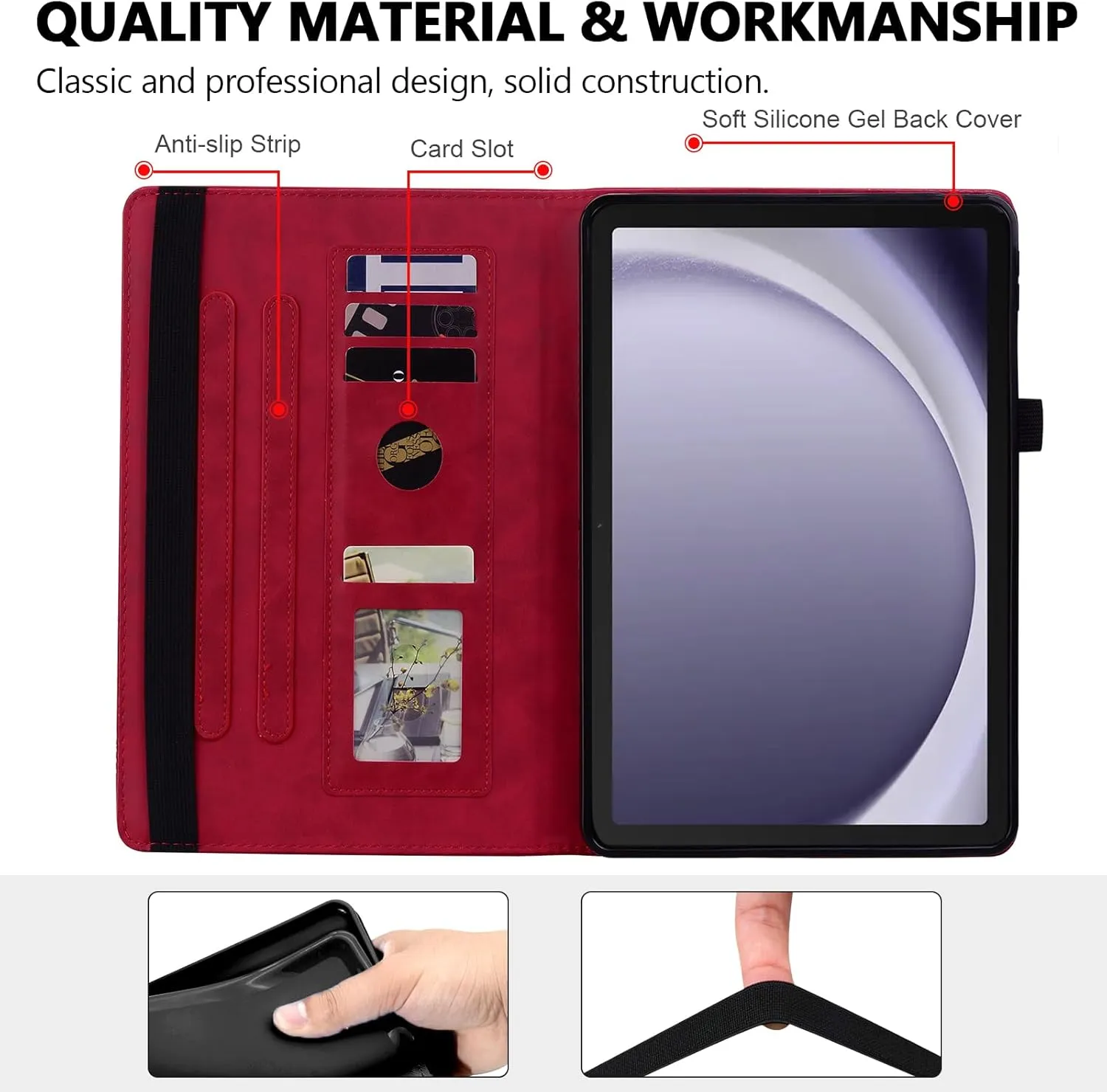 Folio Case for Samsung Galaxy Tab A9  11" 2023 SM-X210/X216/X218, Techcircle Mandala Embossed PU Leather Stand Soft TPU Back Cover Slim Elastic Band Protective Case w/Card Slots Pen Holder, Red