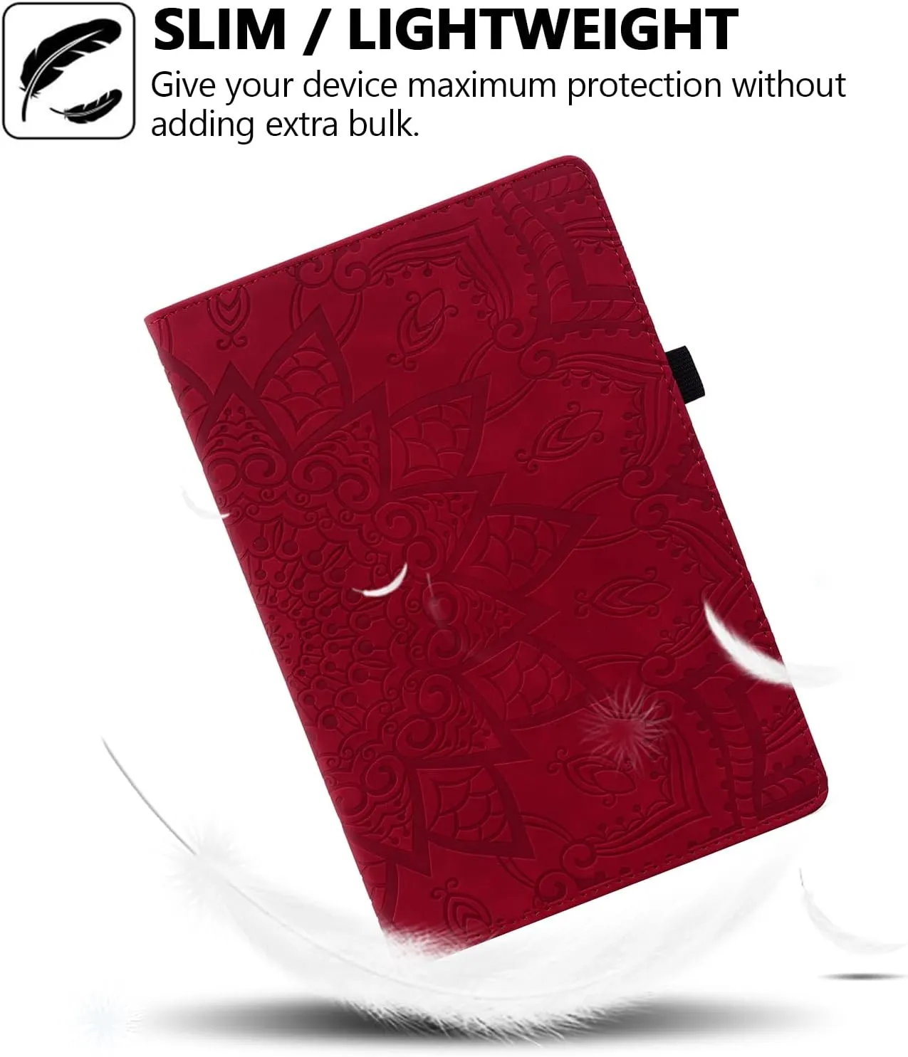 Folio Case for Samsung Galaxy Tab A9  11" 2023 SM-X210/X216/X218, Techcircle Mandala Embossed PU Leather Stand Soft TPU Back Cover Slim Elastic Band Protective Case w/Card Slots Pen Holder, Red