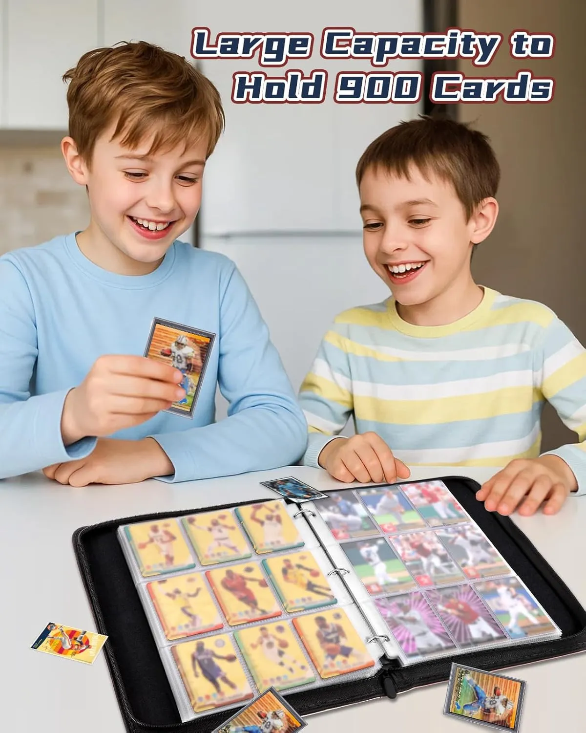 for 9 Pocket Trading Card Binder for 900 Cards - Large Capacity Card Collection Album Folder Double Sided Pocket with Zipper Flame Rugby Football for Boys Teens for Sports Cards Game Cards