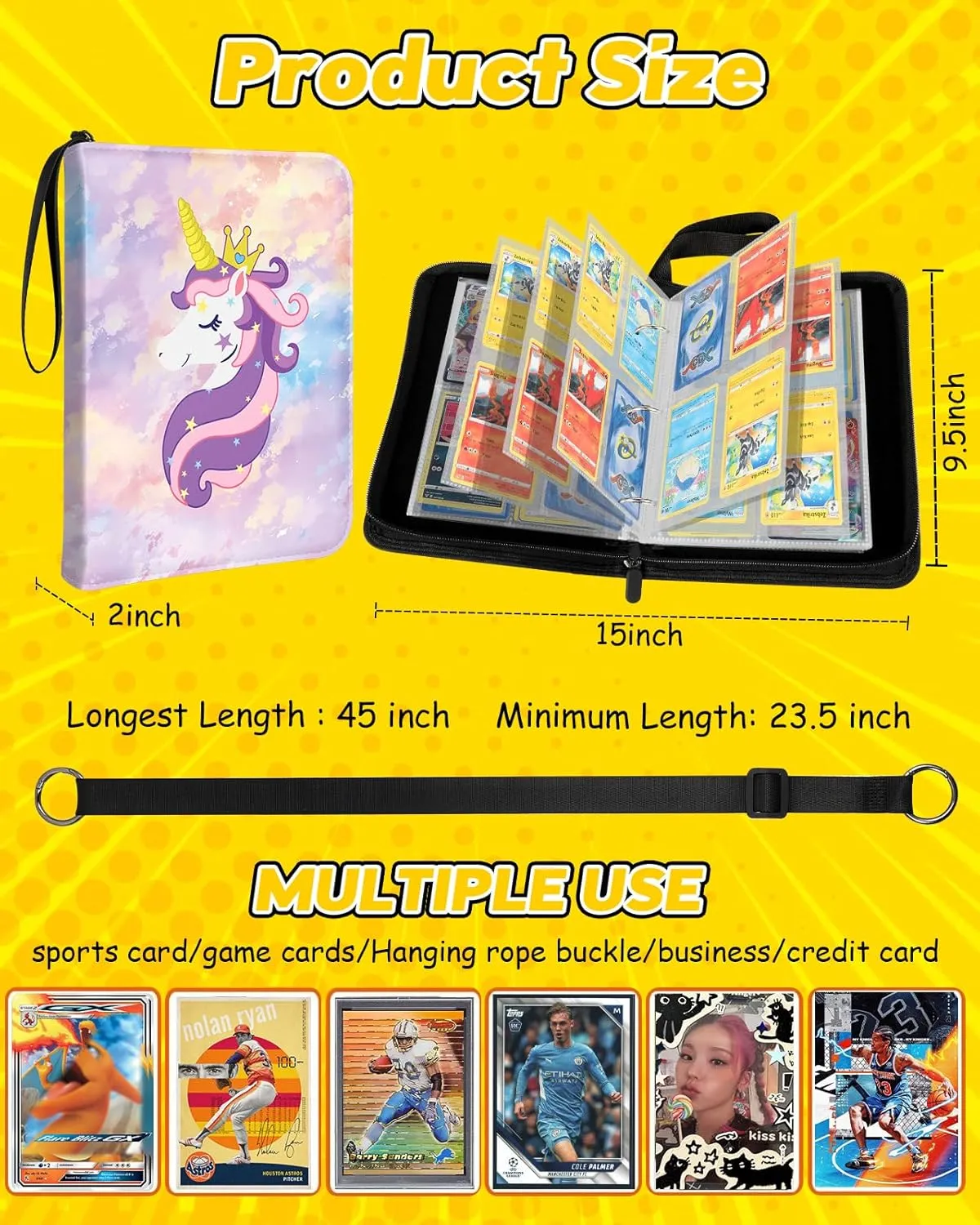 for Card Binder with 440 Pockets 4 Pocket - Trading Card Collection Album Folder for Kids Girls Men Boys Teens for Sports Cards Game Cards with Zipper Hand Carrying, Unicorn