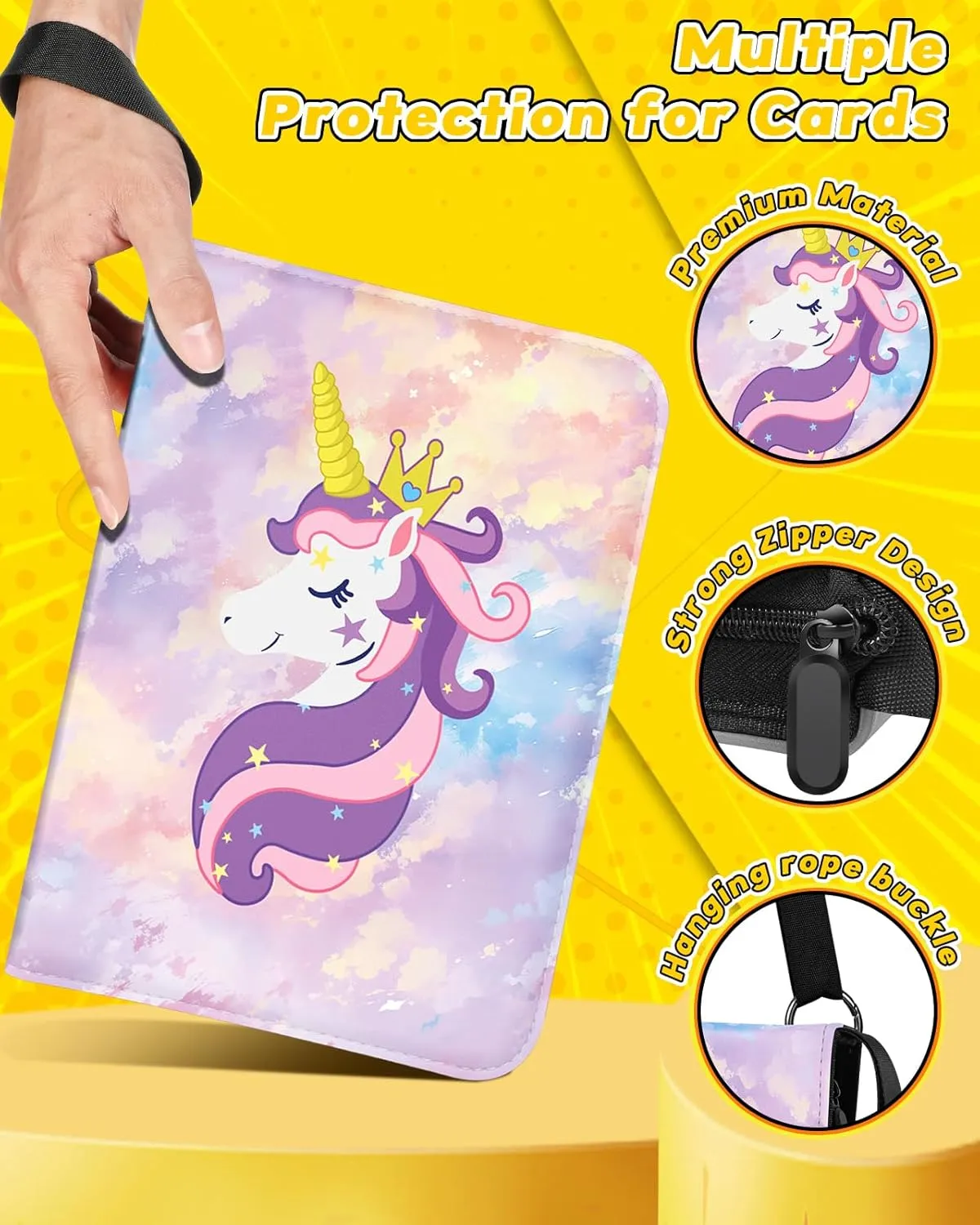 for Card Binder with 440 Pockets 4 Pocket - Trading Card Collection Album Folder for Kids Girls Men Boys Teens for Sports Cards Game Cards with Zipper Hand Carrying, Unicorn