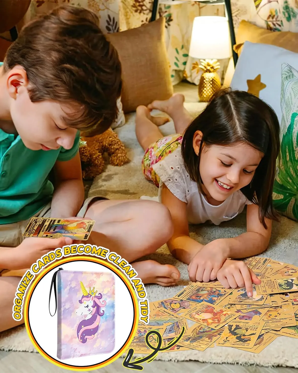 for Card Binder with 440 Pockets 4 Pocket - Trading Card Collection Album Folder for Kids Girls Men Boys Teens for Sports Cards Game Cards with Zipper Hand Carrying, Unicorn