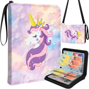 for Card Binder with 440 Pockets 4 Pocket - Trading Card Collection Album Folder for Kids Girls Men Boys Teens for Sports Cards Game Cards with Zipper Hand Carrying, Unicorn