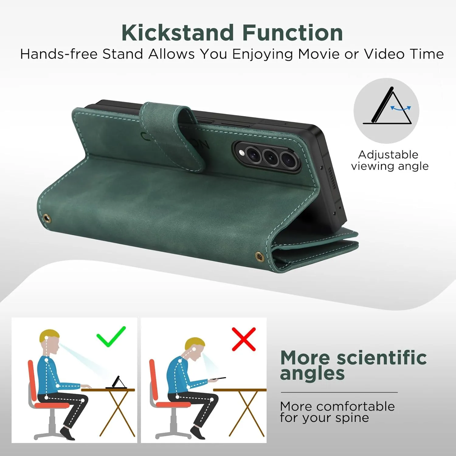 for Samsung Galaxy-Z-Fold-4 Wallet Case: with RFID Blocking Card Slots (6 Cards) & Hidden S Pen Holder | Soft PU Leather Magnetic Snap Zipper Wrist Strap Protective Phone Cover - Green