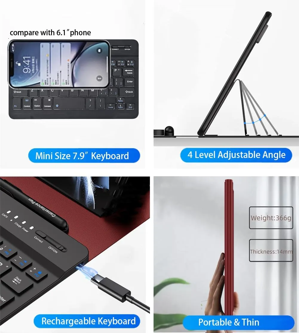 for Samsung Galaxy Z Fold 6 5 4 Keyboard and Mouse, Portable Mini Bluetooth Keyboard with Leather Case and Capacitive Pen, Wireless Keyboard Case for Z Fold 6 Accessories