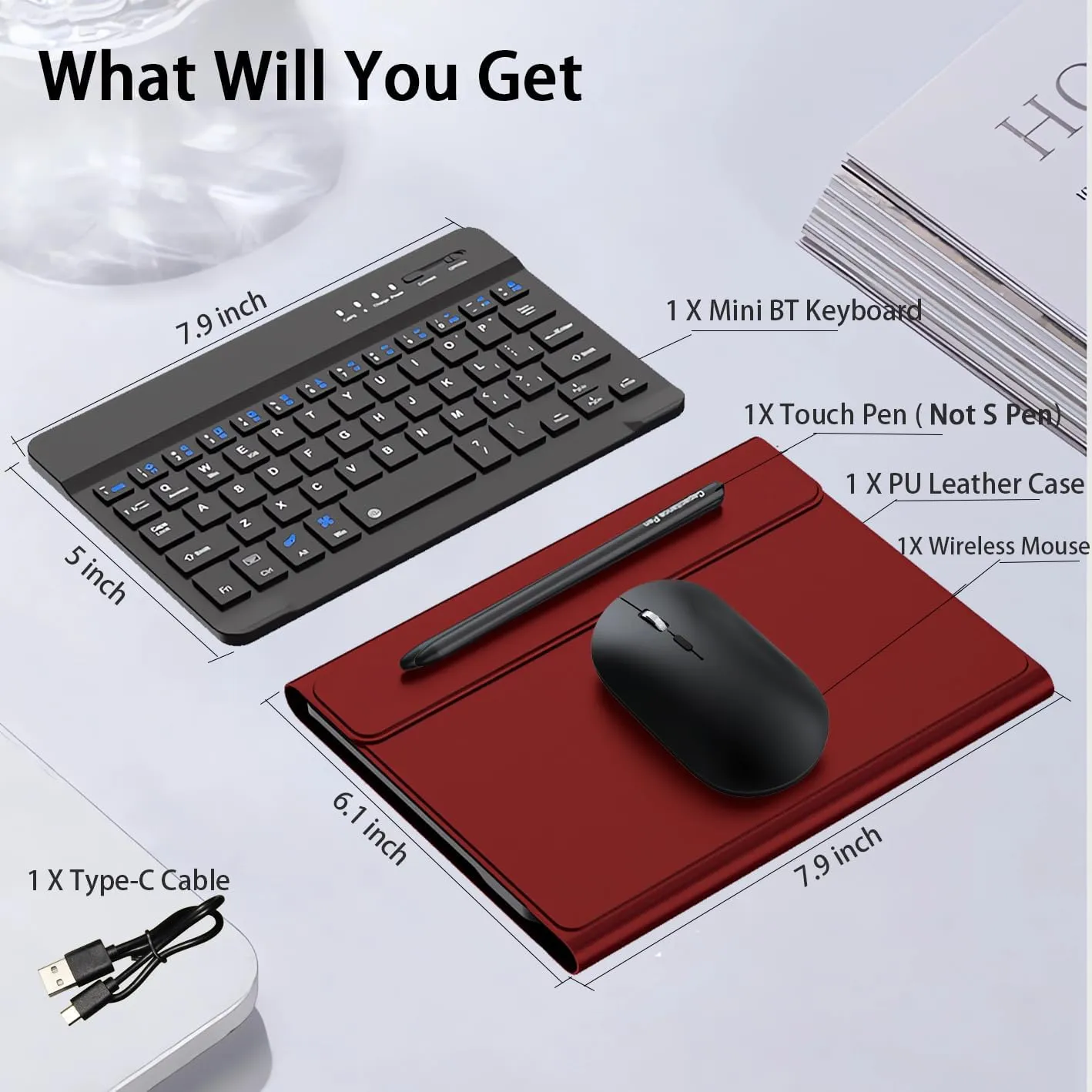 for Samsung Galaxy Z Fold 6 5 4 Keyboard and Mouse, Portable Mini Bluetooth Keyboard with Leather Case and Capacitive Pen, Wireless Keyboard Case for Z Fold 6 Accessories
