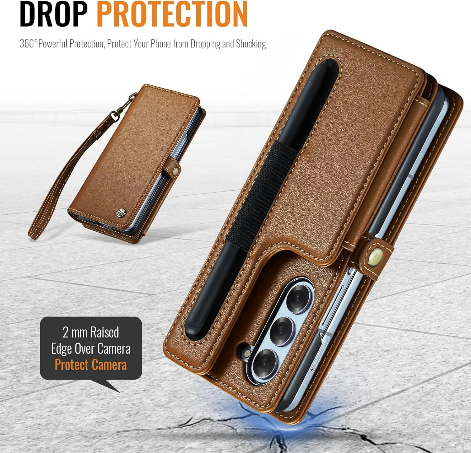 for Samsung Galaxy Z Fold 6 Wallet Case with 7 Credit Card Slots and S-Pen Slot,RFID Blocking,Classic Leather Magnetic Clasp Kickstand Cover.Brown