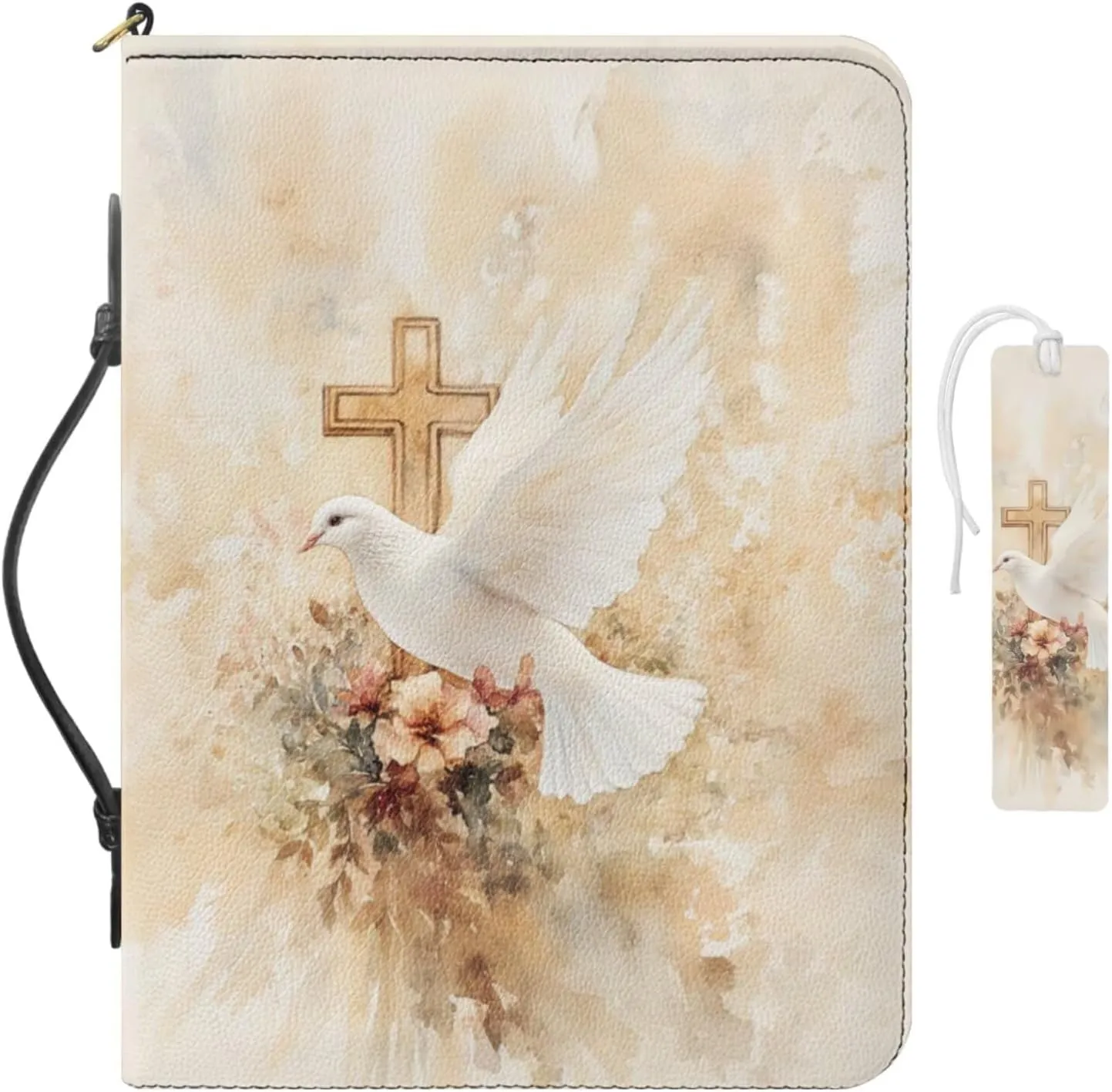 FOR U DESIGNS Womens Dove Cross Bible Case Waterproof PU Leather Cover with Bookmark Large 11.5x8.5x2 Inch Lightweight Bag for Church Services & Daily Devotion