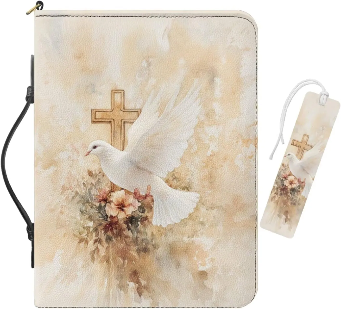 FOR U DESIGNS Womens Dove Cross Bible Case Waterproof PU Leather Cover with Bookmark Large 11.5x8.5x2 Inch Lightweight Bag for Church Services & Daily Devotion