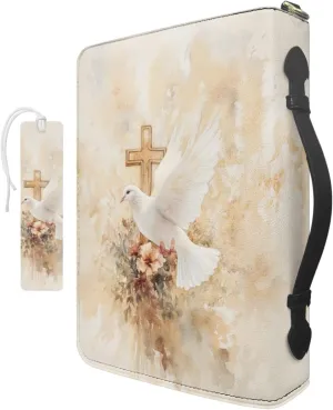 FOR U DESIGNS Womens Dove Cross Bible Case Waterproof PU Leather Cover with Bookmark Large 11.5x8.5x2 Inch Lightweight Bag for Church Services & Daily Devotion