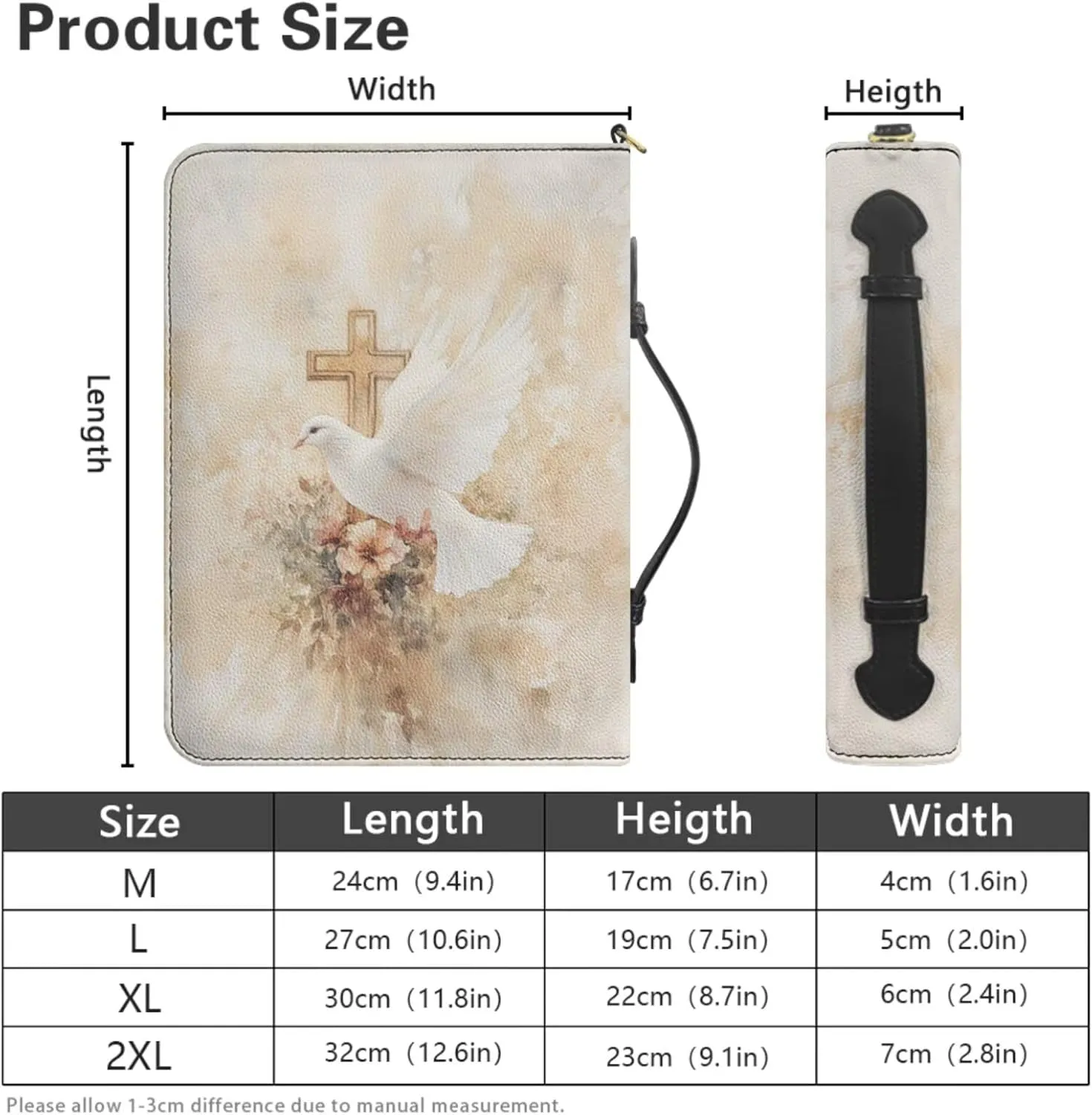 FOR U DESIGNS Womens Dove Cross Bible Case Waterproof PU Leather Cover with Bookmark Large 11.5x8.5x2 Inch Lightweight Bag for Church Services & Daily Devotion