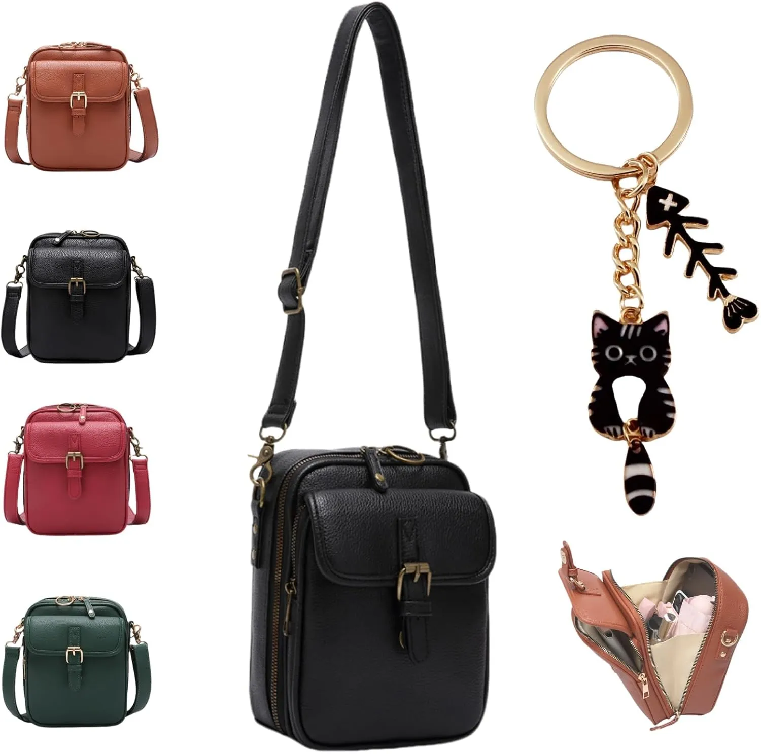Forcipower Crossbody Bag, Anti-Theft Vintage Crossbody Leather Bag for Women with Wallet Built in