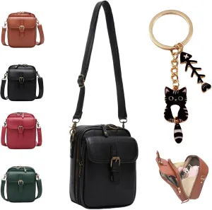 Forcipower Crossbody Bag, Anti-Theft Vintage Crossbody Leather Bag for Women with Wallet Built in