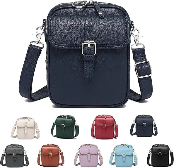 Forcipower Crossbody Leather Bag, Small Urvashi Purse with Card Slots, Vintage Double Layer Anti Theft Purse