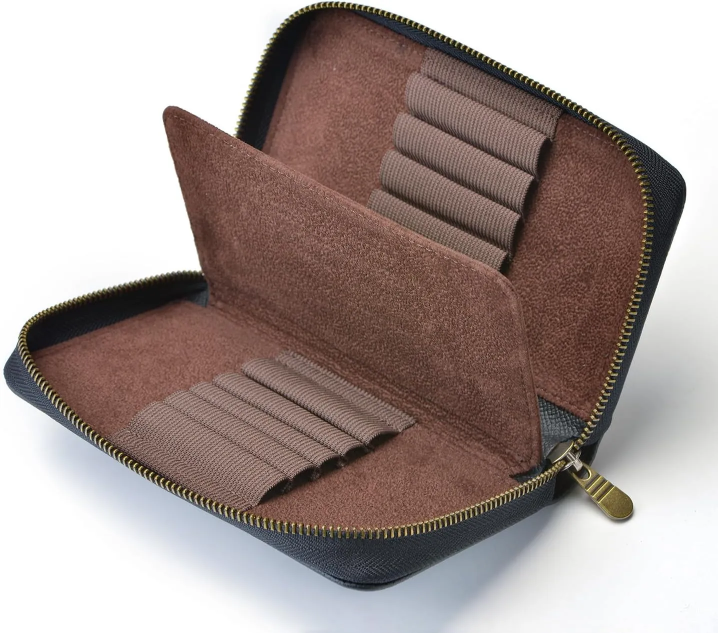 Fountain Pen Leather Pen Case 10 Divided Slots, Rollerball Pen Holder Handmade Display Organizer Zippered Pouch