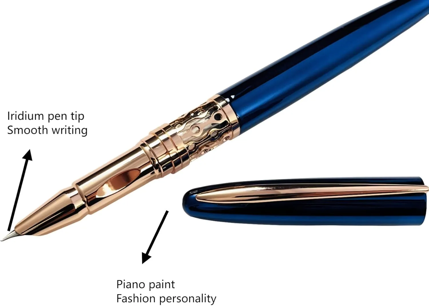 fountain pens for writing, retractable metal fountain pen, fine nib, with refillable converter and 2 black ink bags, preferred gifts for men and women (Blue)
