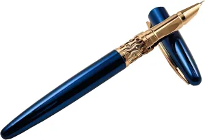 fountain pens for writing, retractable metal fountain pen, fine nib, with refillable converter and 2 black ink bags, preferred gifts for men and women (Blue)