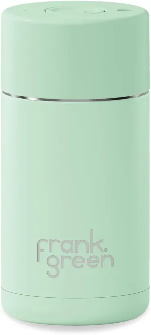 frank green - Ceramic Reusable Cup - Travel Coffee Mug, Stainless Steel Coffee Cup, Insulated Tumbler - Push Button Lid - 12oz - Mint Gelato