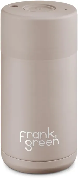 frank green - Ceramic Reusable Cup - Travel Coffee Mug, Stainless Steel Coffee Cup, Insulated Tumbler - Push Button Lid - 12oz - Moon Dust