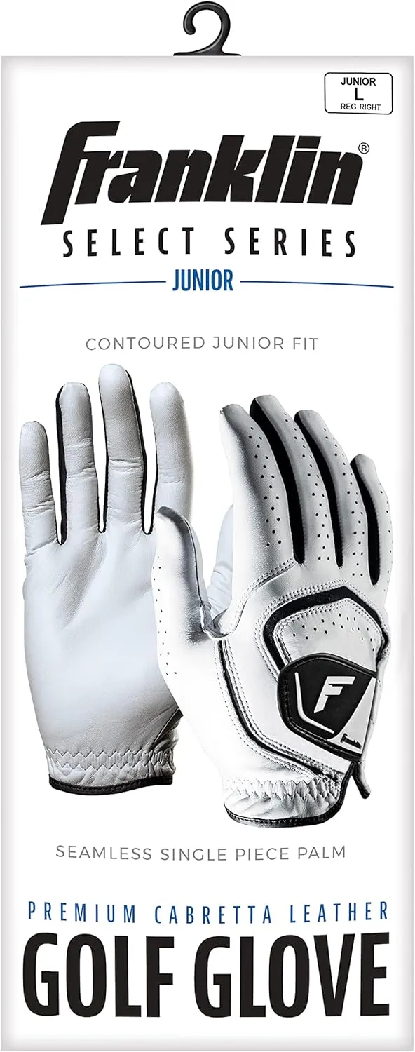 Franklin Sports Golf Glove - Pro Golf Gloves - Premium Leather Golfing Glove - Maximum Grip - White - Black