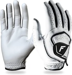 Franklin Sports Golf Glove - Pro Golf Gloves - Premium Leather Golfing Glove - Maximum Grip - White - Black
