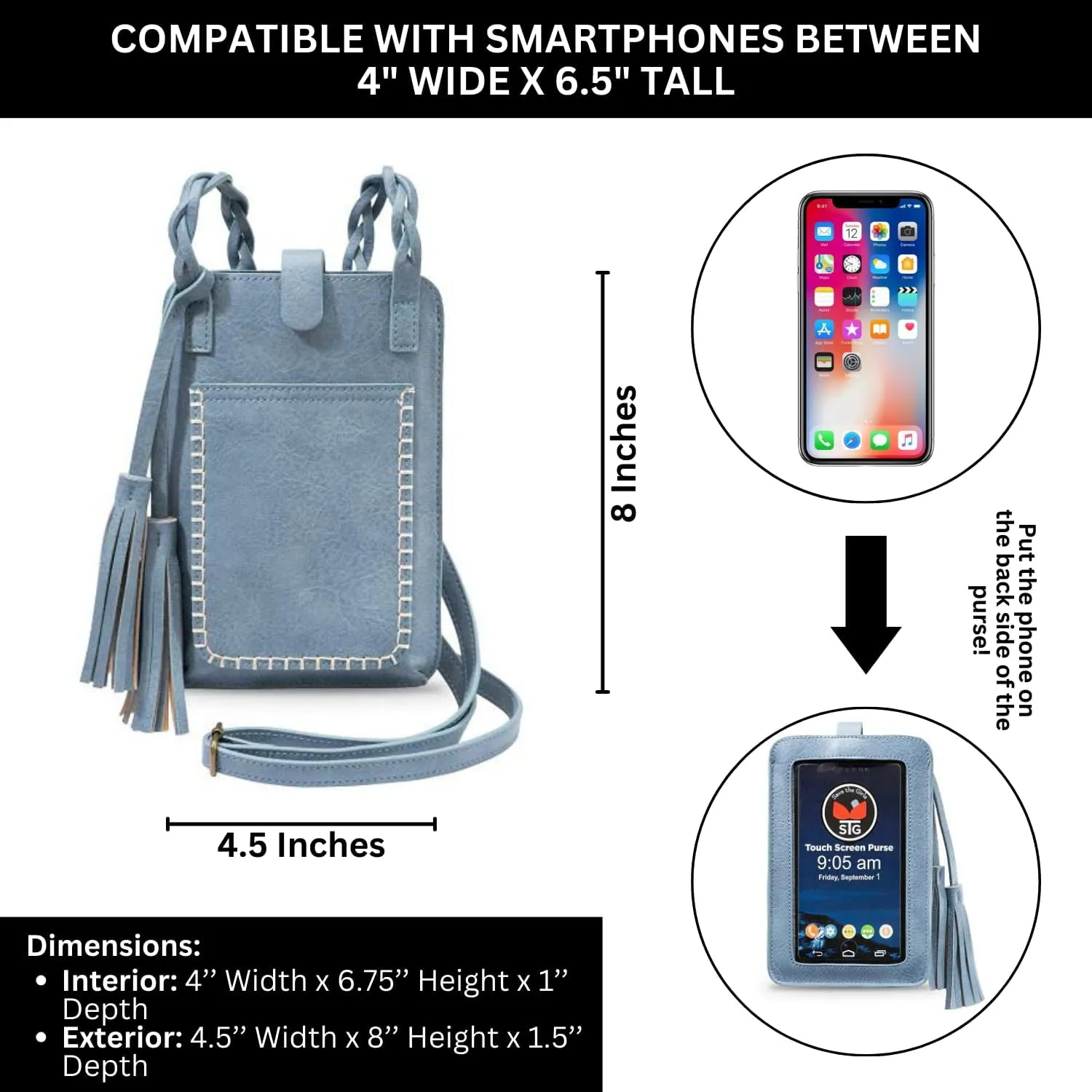 Free Spirit Touchscreen Purse Lightweight Smartphone Purse with 4 Credit Card Slots, Bella Blue