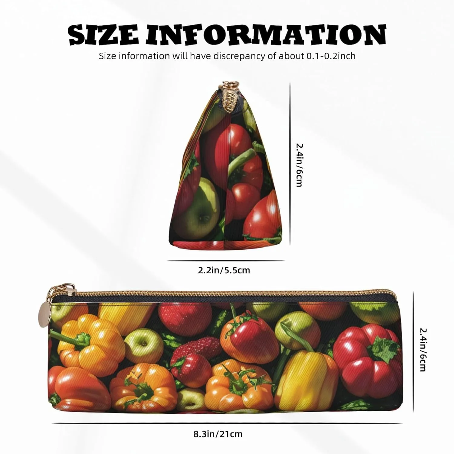 Fruit And Vegetables Pen Case Small Pencil Bag Triangle Pu Leather Pen Pouch Pen Bag Storage Bag With Zipper