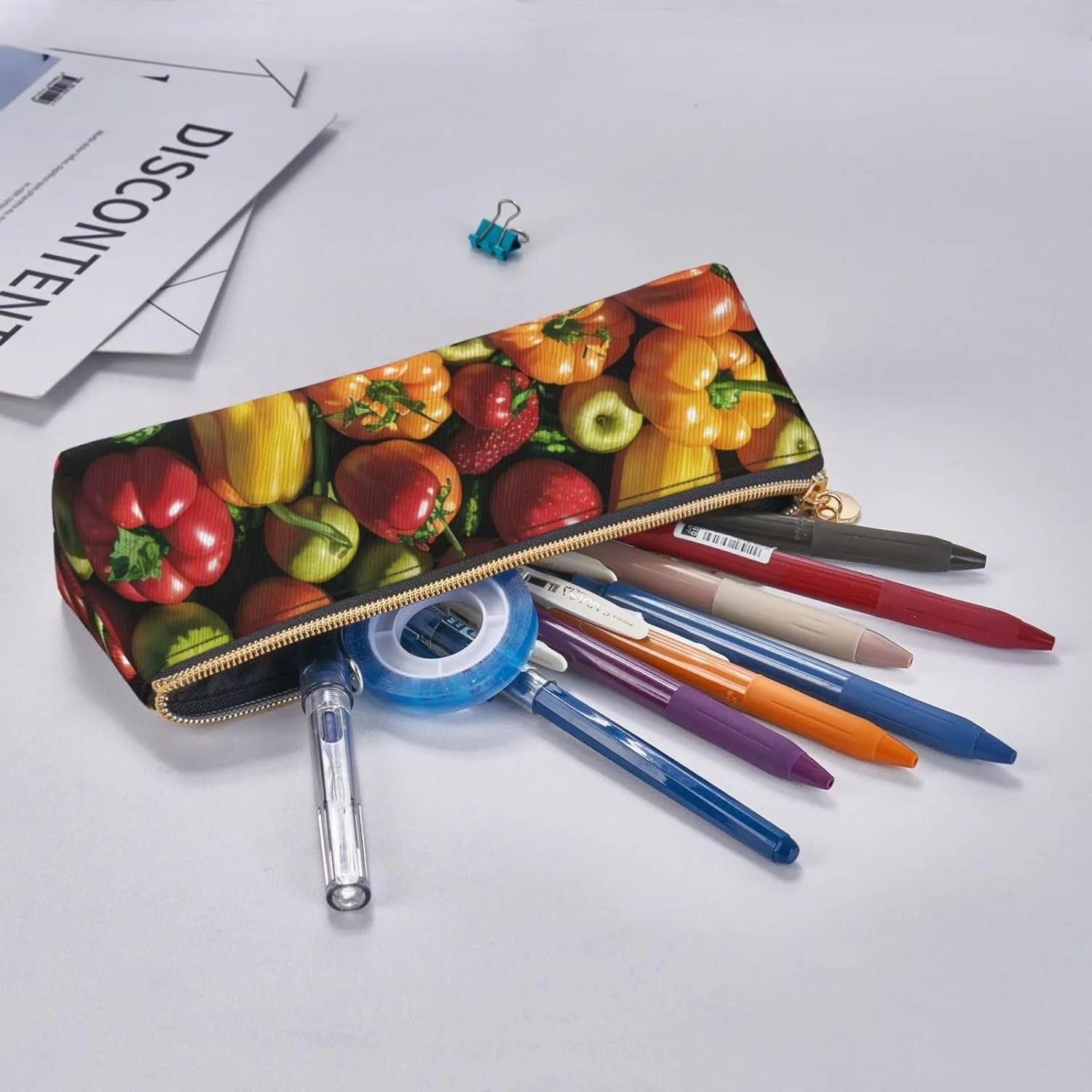 Fruit And Vegetables Pen Case Small Pencil Bag Triangle Pu Leather Pen Pouch Pen Bag Storage Bag With Zipper