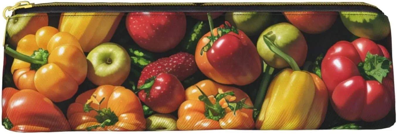 Fruit And Vegetables Pen Case Small Pencil Bag Triangle Pu Leather Pen Pouch Pen Bag Storage Bag With Zipper