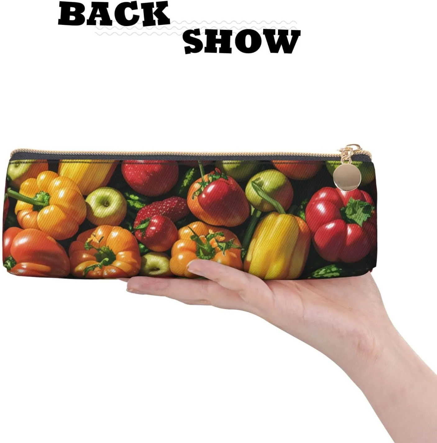 Fruit And Vegetables Pen Case Small Pencil Bag Triangle Pu Leather Pen Pouch Pen Bag Storage Bag With Zipper