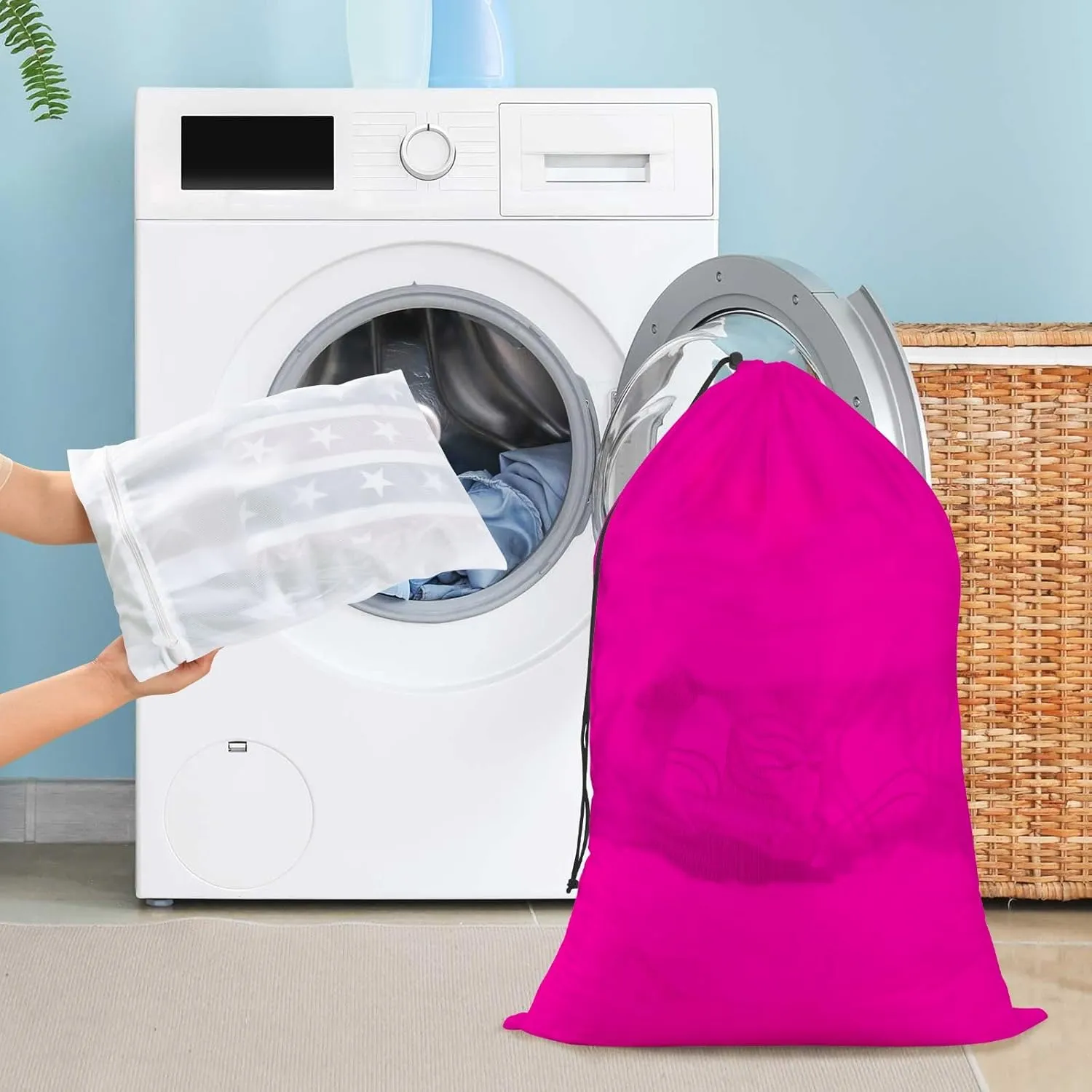 Fuchsia Cloth Laundry Bag, Garment Bag for Washing Machine, Mesh Laundry Bag Large