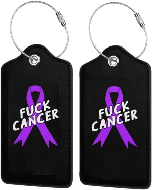 Fuck Pancreatic Cancer Ribbon 2 Leather Luggage Tags for Bags for Men Women6