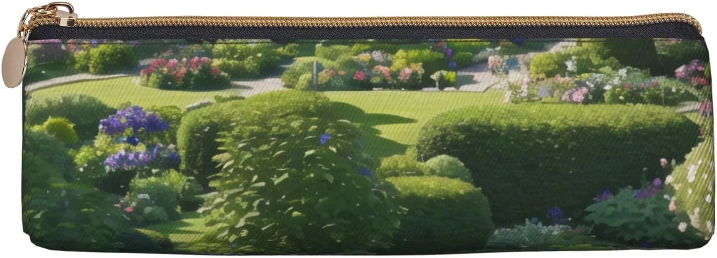 Full Of Plants Pen Case Small Pencil Bag Triangle Pu Leather Pen Pouch Pen Bag Storage Bag With Zipper