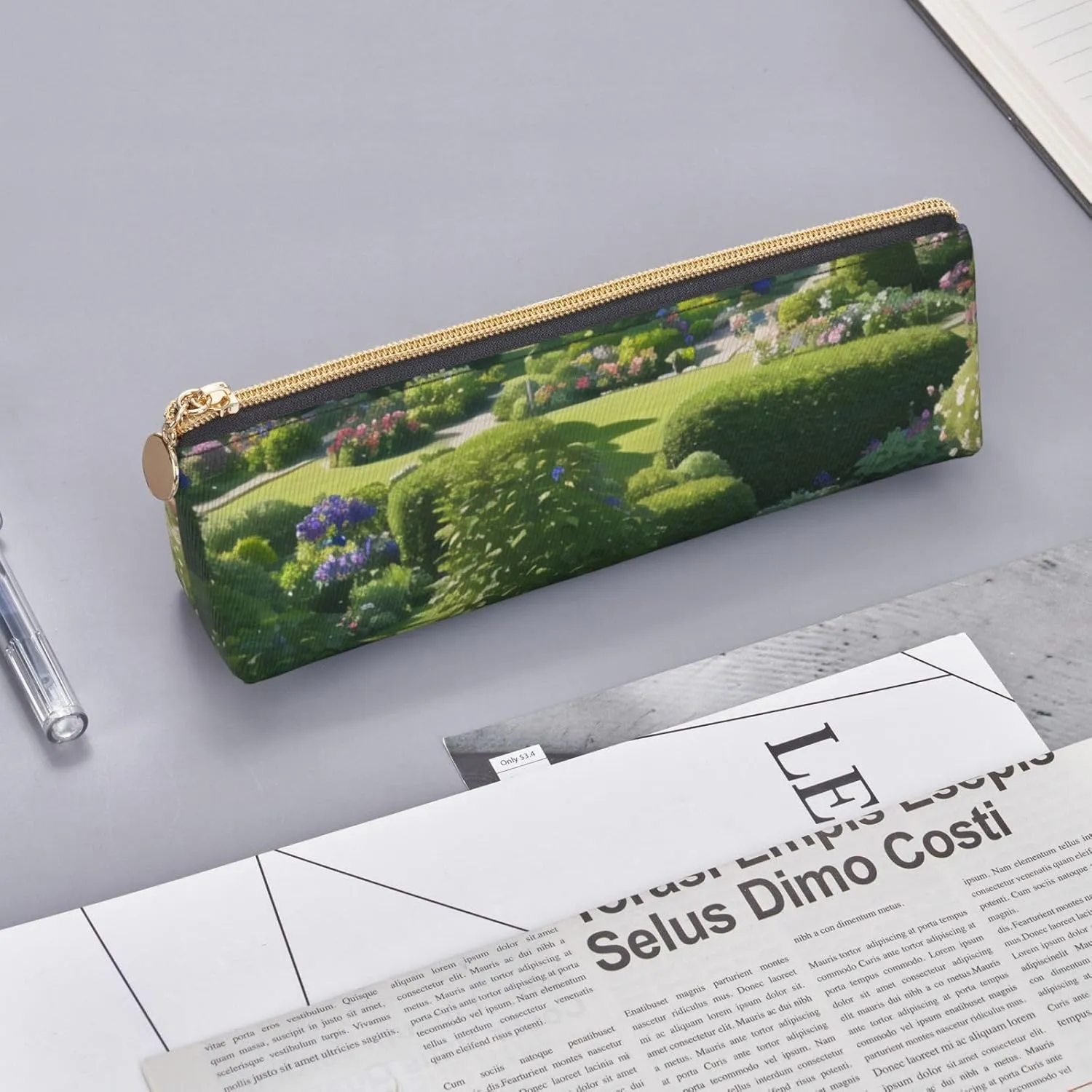 Full Of Plants Pen Case Small Pencil Bag Triangle Pu Leather Pen Pouch Pen Bag Storage Bag With Zipper