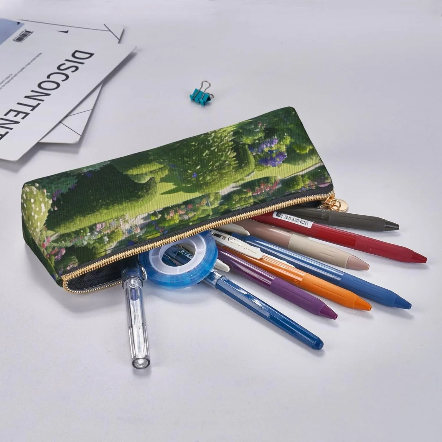 Full Of Plants Pen Case Small Pencil Bag Triangle Pu Leather Pen Pouch Pen Bag Storage Bag With Zipper
