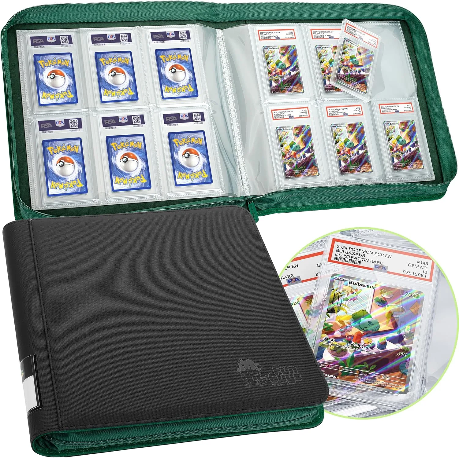 FunGuys Graded Card Binder, 60 PSA Slab Holder, 6 Pocket Graded Card Storage, Slab Binder, PSA Card Graded Display Case Album, Zipper, MTG Card Collection Binder