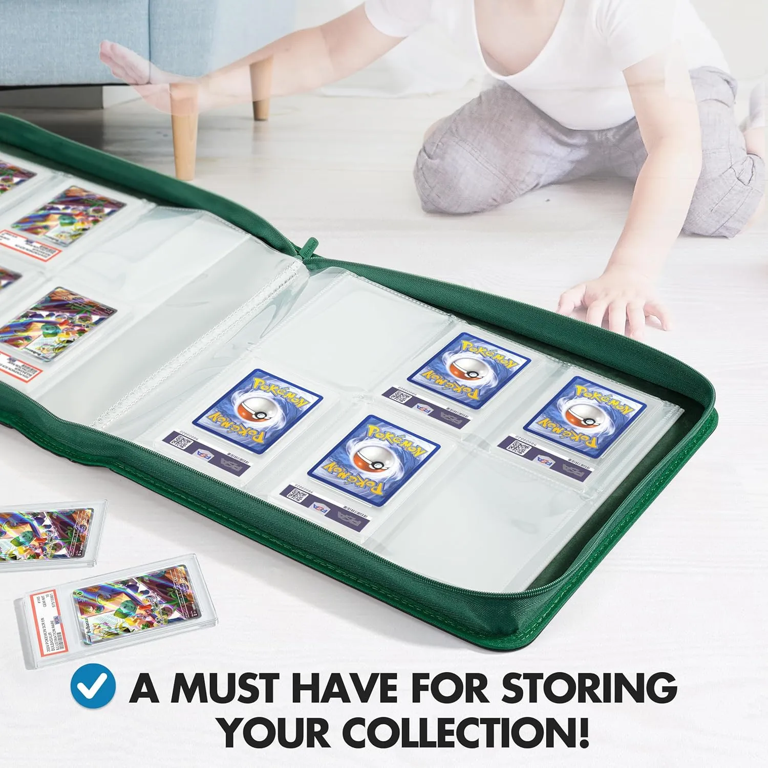 FunGuys Graded Card Binder, 60 PSA Slab Holder, 6 Pocket Graded Card Storage, Slab Binder, PSA Card Graded Display Case Album, Zipper, MTG Card Collection Binder