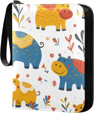 Funny Colorful Animals Hippos Card Binder 4 Pocket Trading Card Binder Portable Cards Collection Book with Zipper