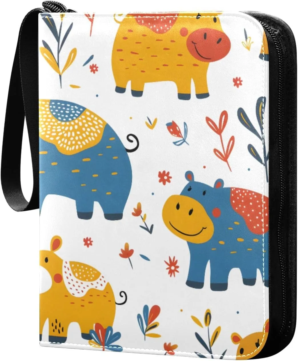 Funny Colorful Animals Hippos Card Binder 4 Pocket Trading Card Binder Portable Cards Collection Book with Zipper