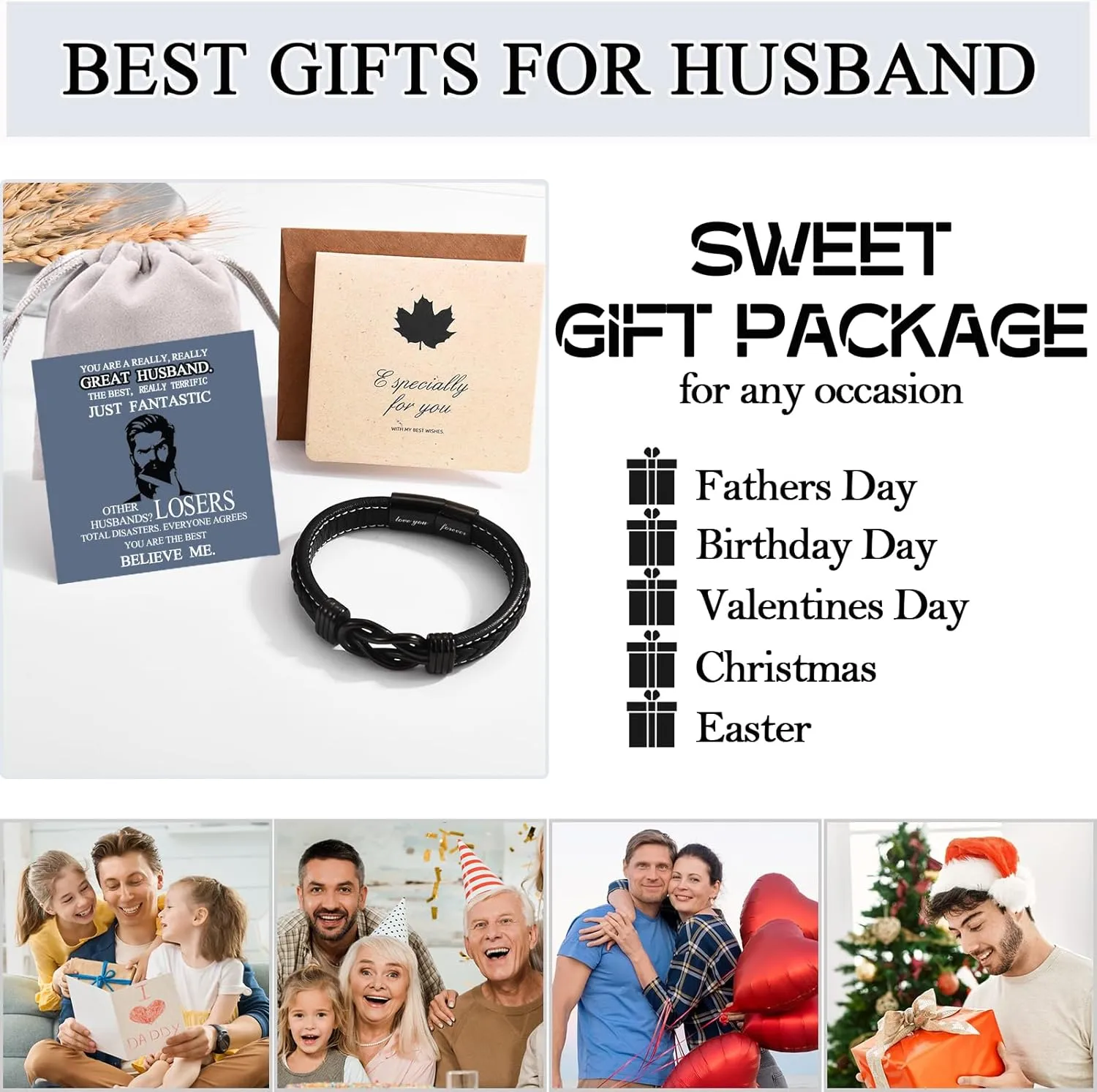 Funny Gifts for Dad Husband Grandpa Step Dad Father in Law, Father Day Birthday Christmas Valentines Day Easter Gifts Ideas, "Love You Forever" Knot Infinity Braided Leather Bracelet for Him Men